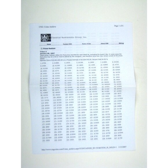 Triton X Auction Catalog January 9 to 10 2007 NY International Numismatic PPB - Picture 10 of 11